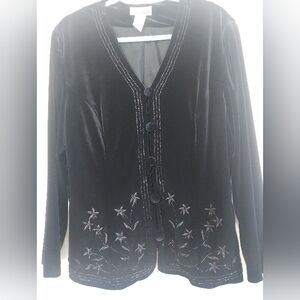 VINTAGE Black Velvet Embellished Jacket